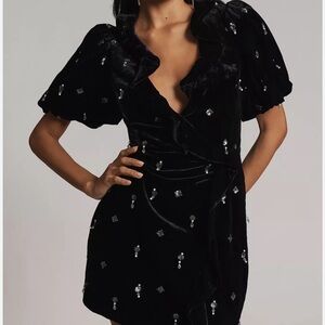 ANTHROPOLOGIE Maeve Embellished velvet dress